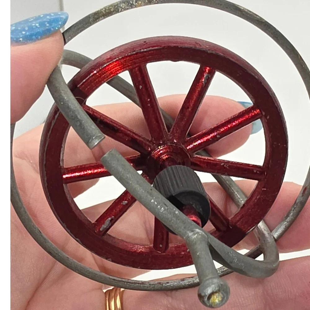 Vintage Gyroscope Physics Toy Small Red Silver Fair Condition Spins Smooth